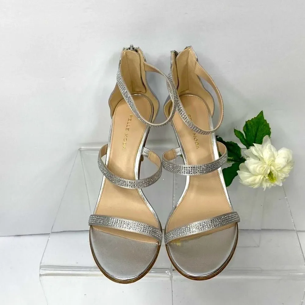 Pelle Moda Dalia 2 Silver Ankle Strap Embellished Bling occasion  Heels  8.5‎